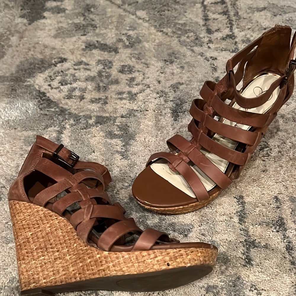 Ladies tan wedge sandals